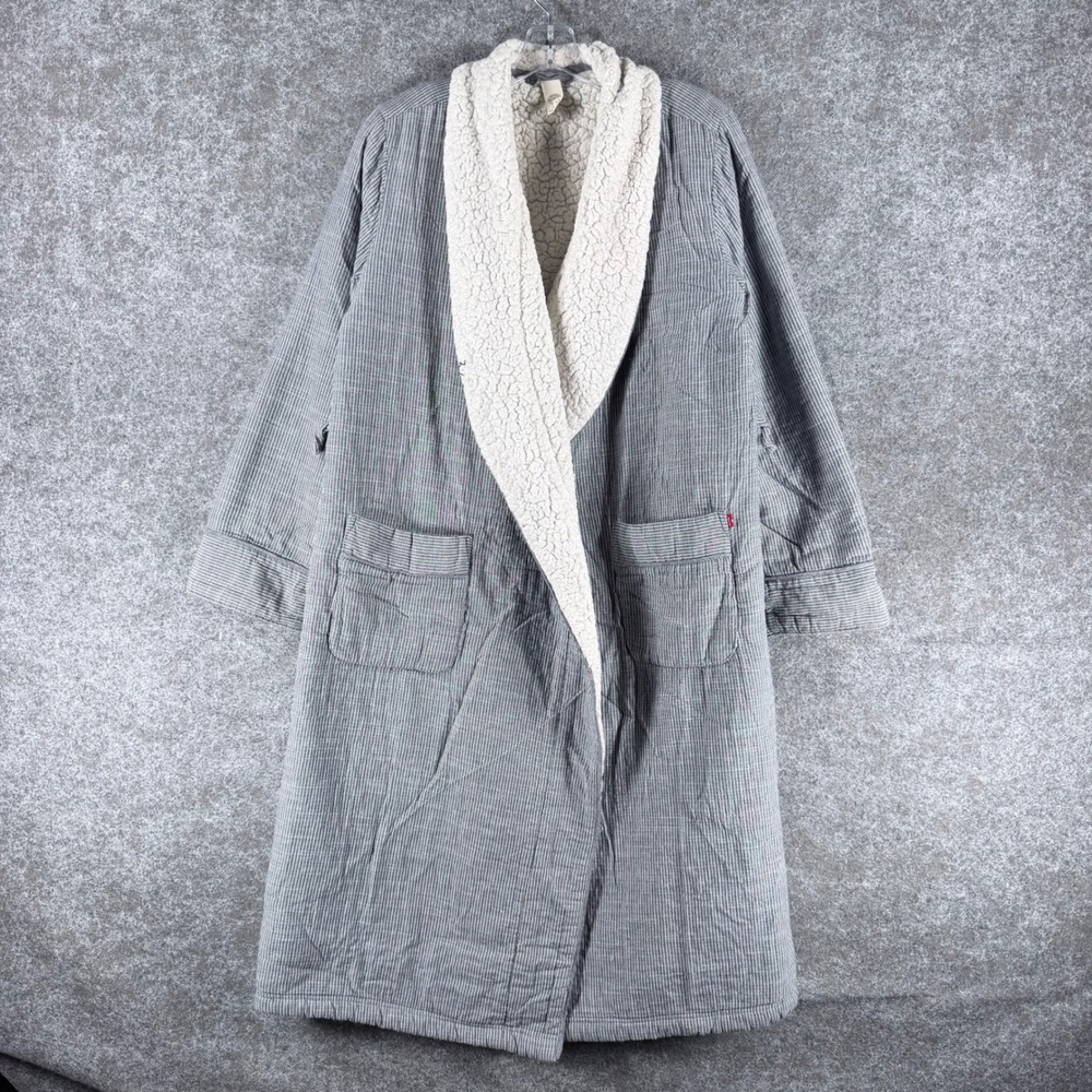 Levi's Women's M/L Gray Striped Sherpa Lined Bathrobe No Belt Small Stain
